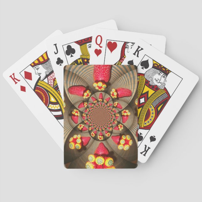 Colorful Red Delight: Strawberry Kaleidoscope Art Poker Cards (Back)