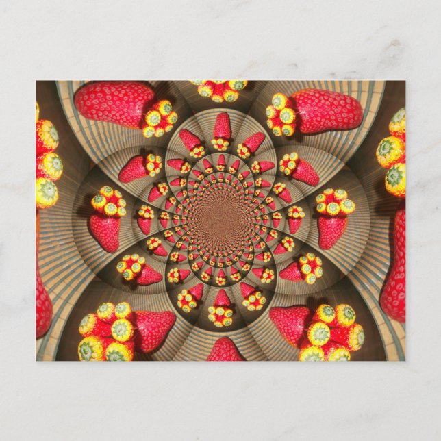 Colorful Red Delight: Strawberry Kaleidoscope Art Postcard (Front)