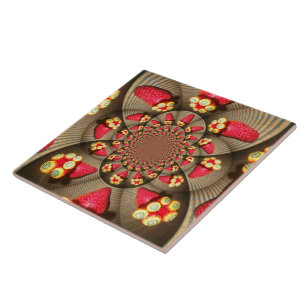 Colorful Red Delight: Strawberry Kaleidoscope Art Tile