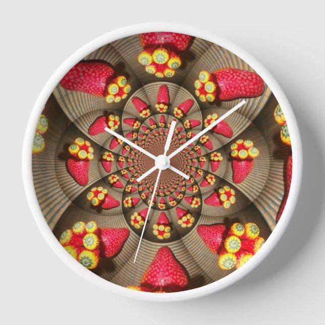 Colorful Red Delight: Strawberry Kaleidoscope Art Wall Clock (Front)