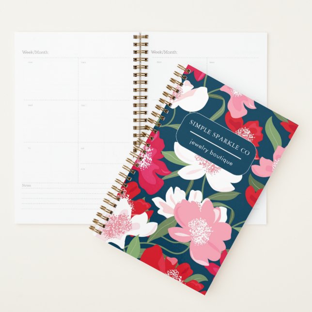 Colorful Red Feminine Floral Blue Company Business Planner (Display)