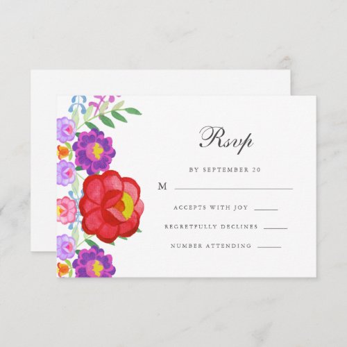 Colorful Red Fiesta Floral Calligraphy Quinceanera RSVP Card