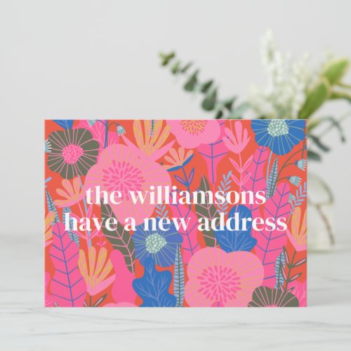 Colorful Red Floral Moved New Home Address Moving Announcement