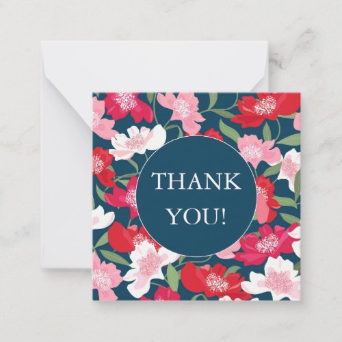 Colorful Red Floral Pattern Blue Blush Thank You Note Card