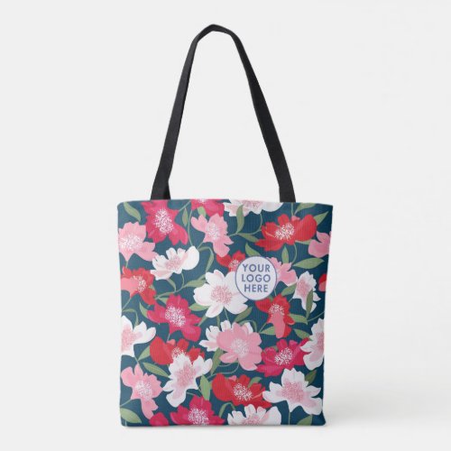 Colorful Red Floral Pattern Business Logo Company Tote Bag