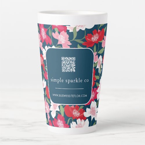 Colorful Red Floral Pattern QR Code Business  Latte Mug