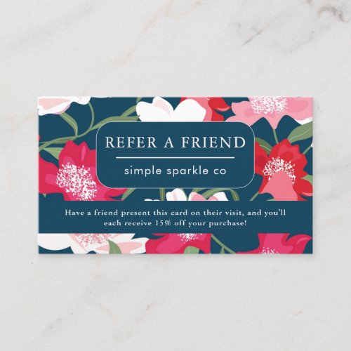 Colorful Red Floral Refer a Friend Company Referral Card