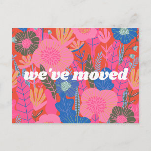 Colorful Red Floral We've Moved New Home Moving Postcard