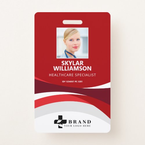 Colorful Red Flowing Design Medical ID  Logo Badge