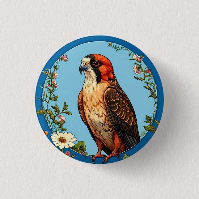 Colorful Red-footed falcon Bird Button (Front)
