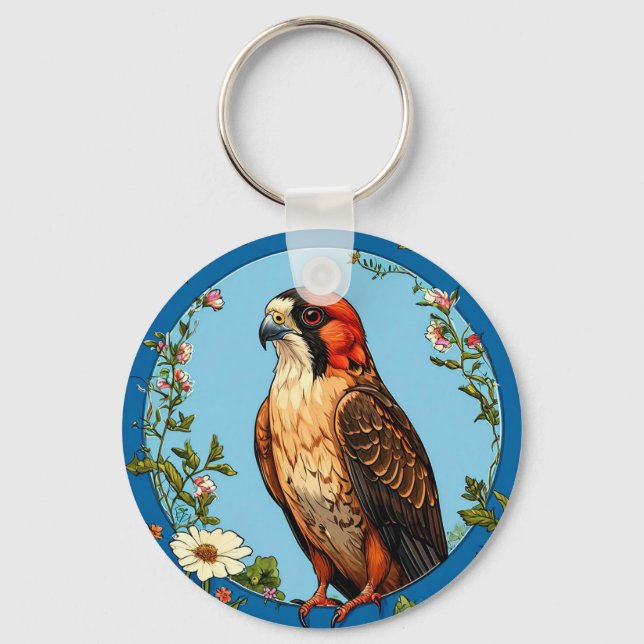 Colorful Red-footed falcon Bird Keychain (Front)
