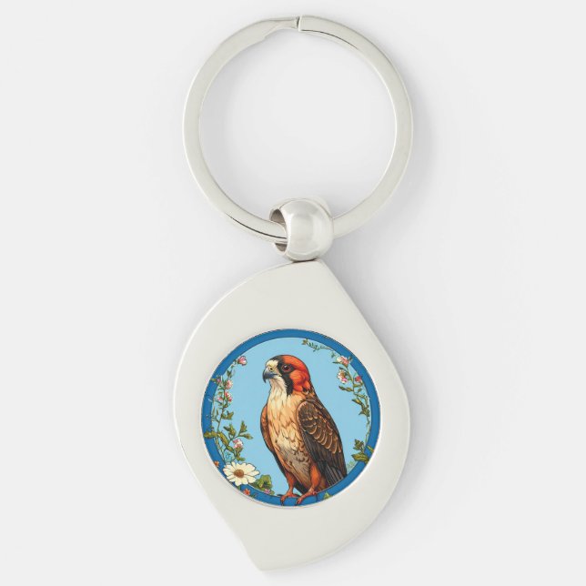 Colorful Red-footed falcon Bird Keychain (Front)