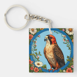 Colorful Red-footed falcon Bird Keychain