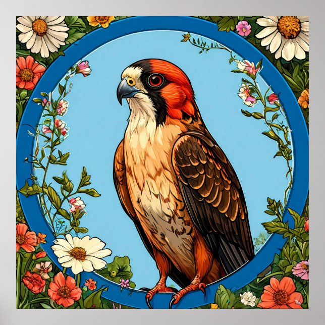 Colorful Red-footed falcon Bird Poster (Front)