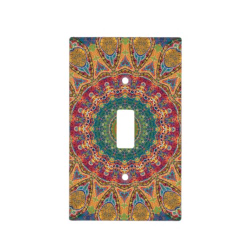 Colorful Red Gold and Blue Mandala Kaleidoscope Light Switch Cover