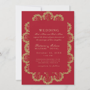 Colorful Red & Gold Indian Style Wedding Invitation