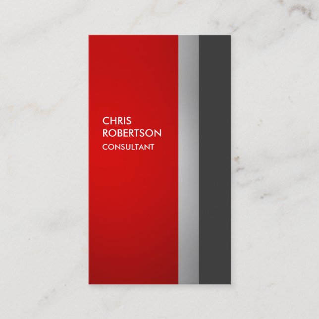 Colorful Red Gray Modern Vertical Business Card (Front)