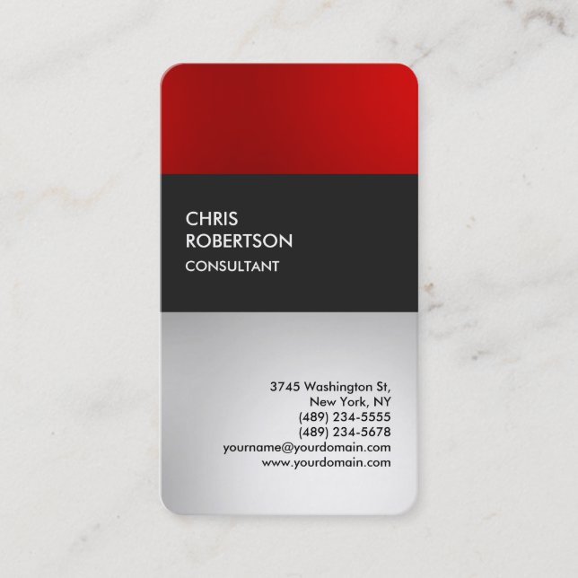 Colorful Red Gray Rounded Business Profile Card (Front)