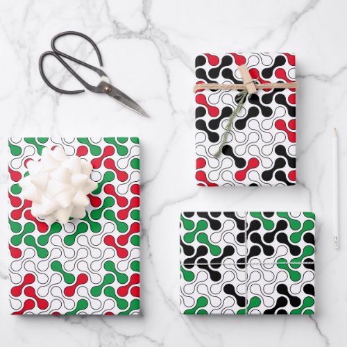 Colorful Red Green Black Geometric Pattern Wrapping Paper Sheets