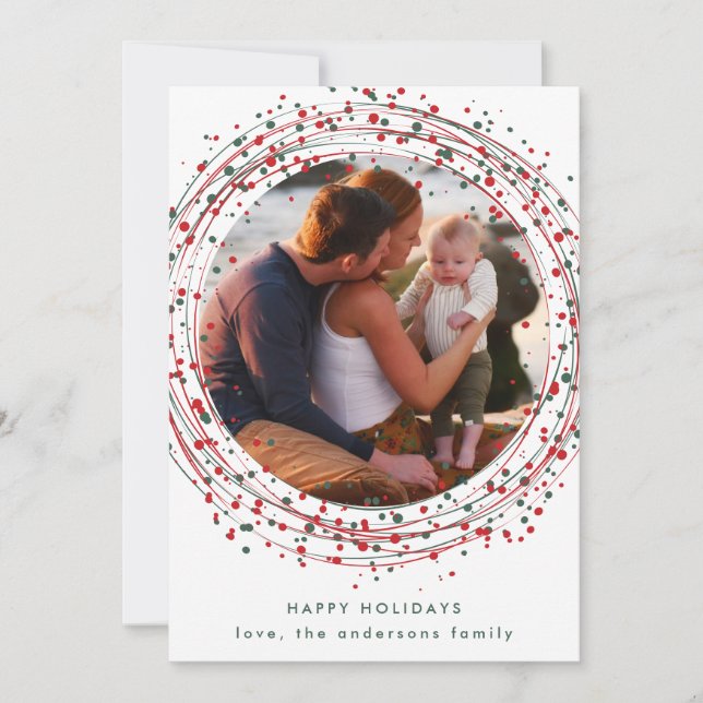 Colorful Red Green Christmas Paint Multi Photo Holiday Card (Front)