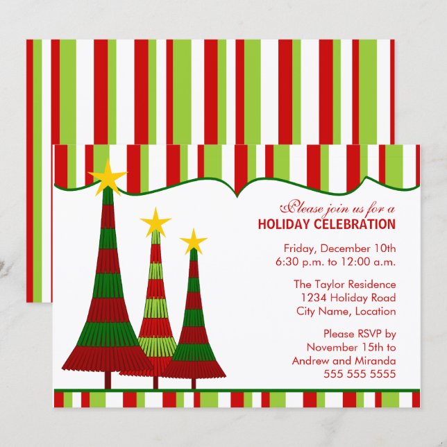 Colorful Red Green Christmas Party Invitation (Front/Back)