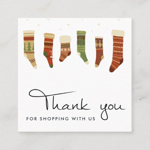 COLORFUL RED GREEN CHRISTMAS STOCKINGS THANK YOU SQUARE BUSINESS CARD
