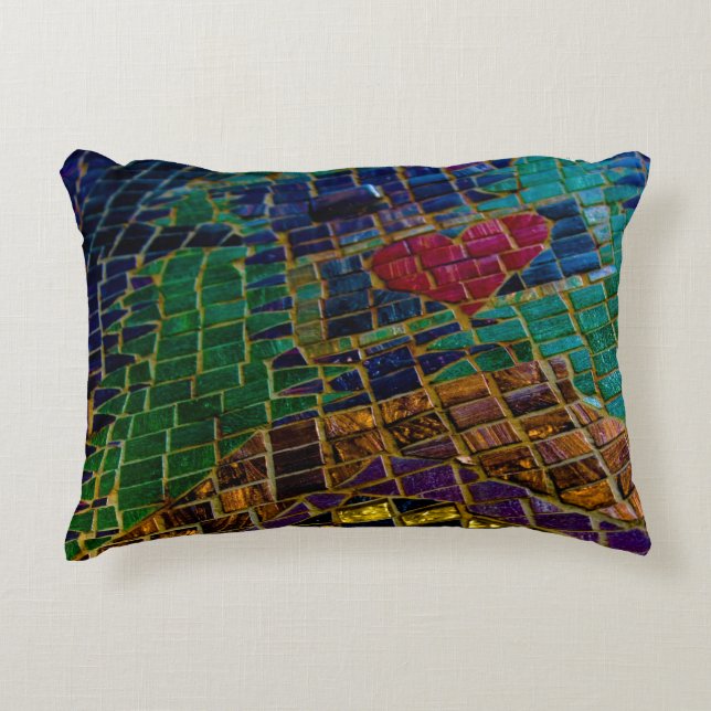 Colorful Red Heart Mosaic Accent Pillow (Front)