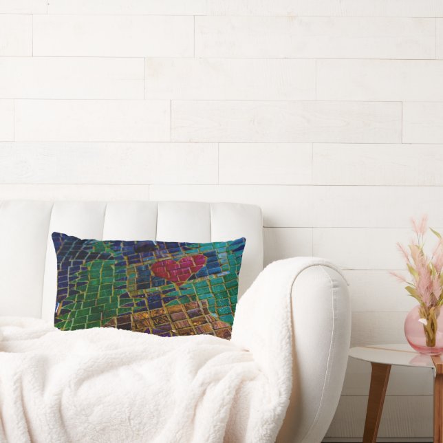 Colorful Red Heart Mosaic Lumbar Pillow (Couch)