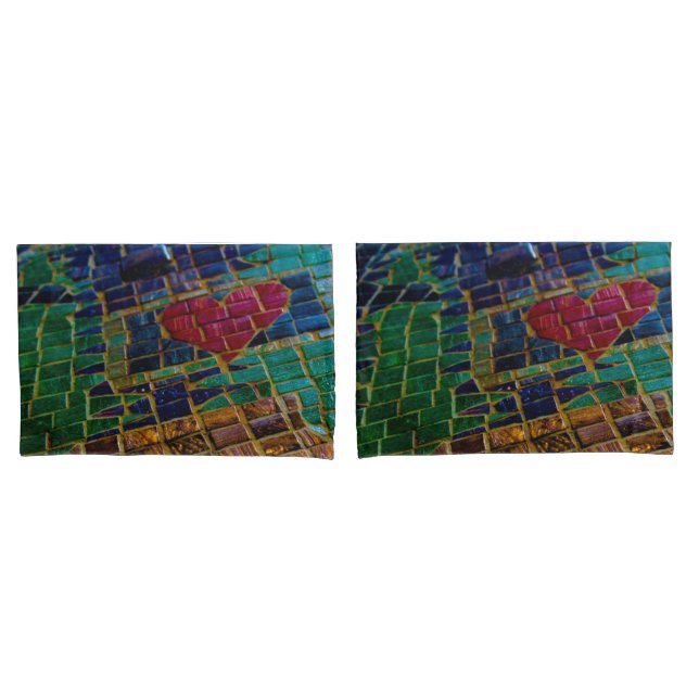 Colorful Red Heart Mosaic Pillow Case (Front-Set)