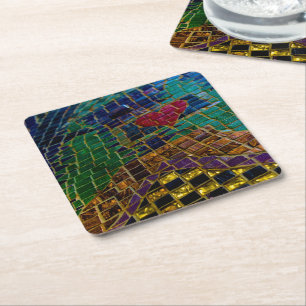 Colorful Red Heart Mosaic Square Paper Coaster