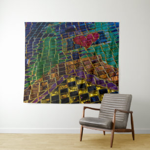 Colorful Red Heart Mosaic Tapestry