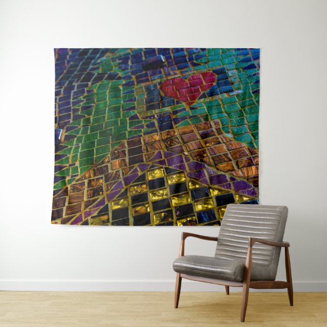 Colorful Red Heart Mosaic Tapestry (In Situ (Horizontal))