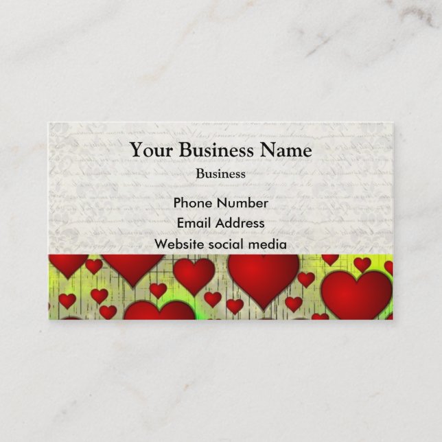Colorful red heart pattern business card (Front)
