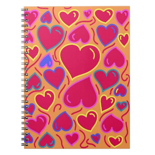 Colorful red heart pattern notebook