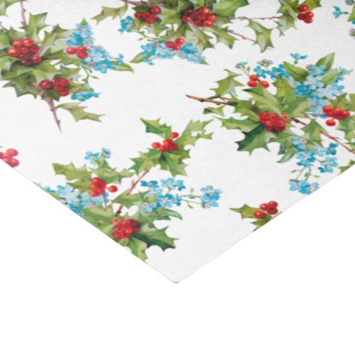 Colorful Red Holly and Blue Forget Me Nots Tissue Paper
