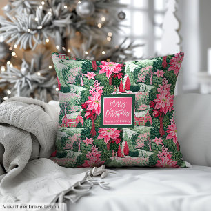 Colorful red hot pink watercolor preppy cushion