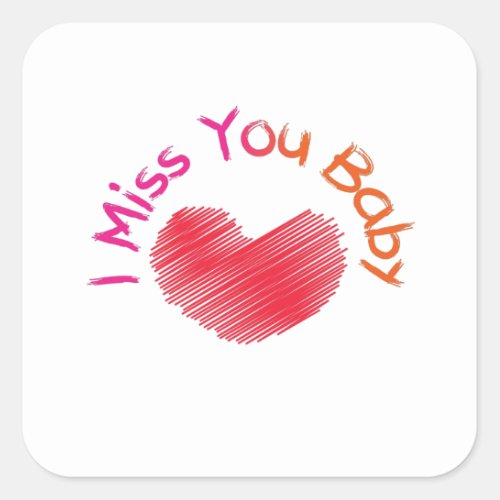 Colorful red I miss you with heart doddle Square Sticker