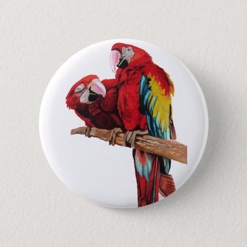 Colorful Red Macaw Watercolor Painting Design Button