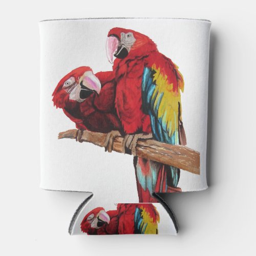 Colorful Red Macaw Watercolor Painting Design Can Cooler