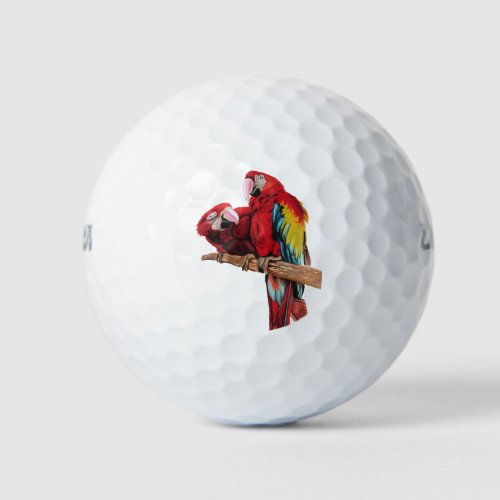 Colorful Red Macaw Watercolor Painting Design Golf Balls