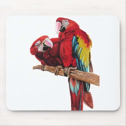 Colorful Red Macaw Watercolor Painting Design Mouse Pad
