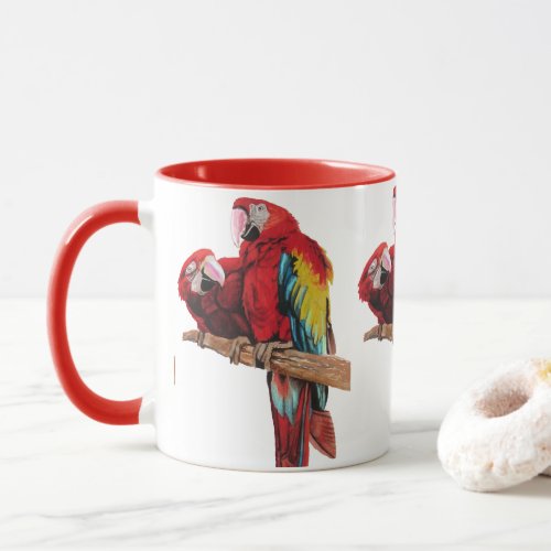 Colorful Red Macaw Watercolor Painting Design Mug