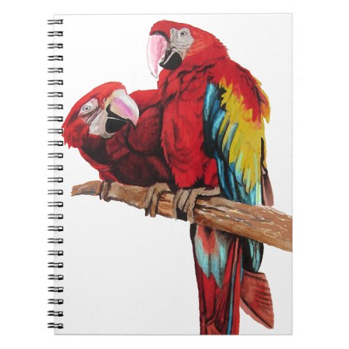 Colorful Red Macaw Watercolor Painting Design Notebook