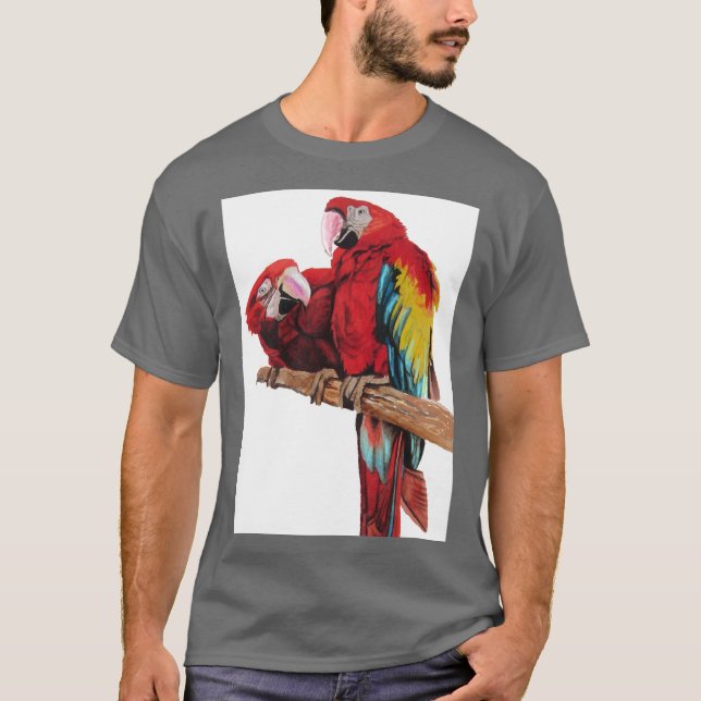 Colorful Red Macaw Watercolor Painting Design T-Shirt (Front)