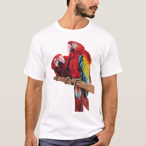Colorful Red Macaw Watercolor Painting Design T_Shirt