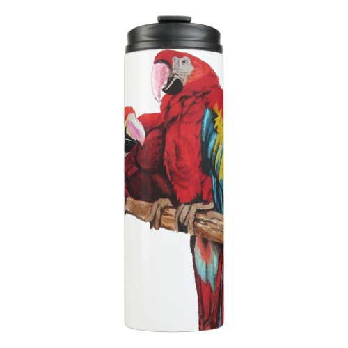 Colorful Red Macaw Watercolor Painting Design Thermal Tumbler