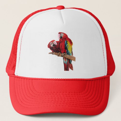 Colorful Red Macaw Watercolor Painting Design Trucker Hat