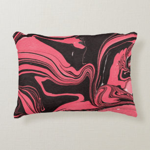 Colorful red marble ink paper textures on white ba accent pillow