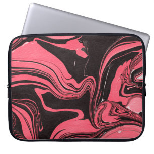 Colorful red marble ink paper textures on white ba laptop sleeve