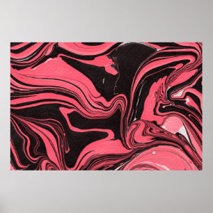 Colorful red marble ink paper textures on white ba poster